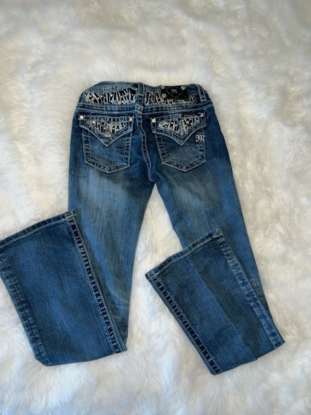 Girls Miss Me Blue Embellished Bootcut Jeans Size 14
